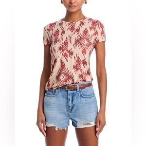 NWT L'AGENCE Red and Beige geometric shirt